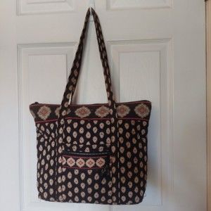 Vera Bradley Villager Tote Classic Black  Red Paisley Print Quilted Shoulder Bag